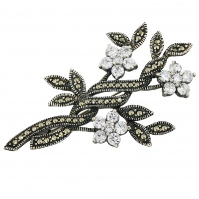 Marcasite Pin Clear Cubic Zirconia Flower Bouquet