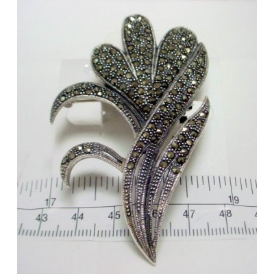 Marcasite Pin Plain Feather