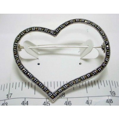 Marcasite Pin Plain Open Heart