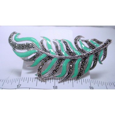 Marcasite Pin Turquoise Color Enamel Leaf