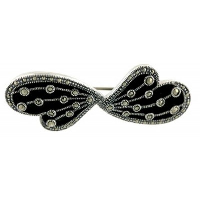 Marcasite Pin Oppositive Aside Onyx Raindrop Heart