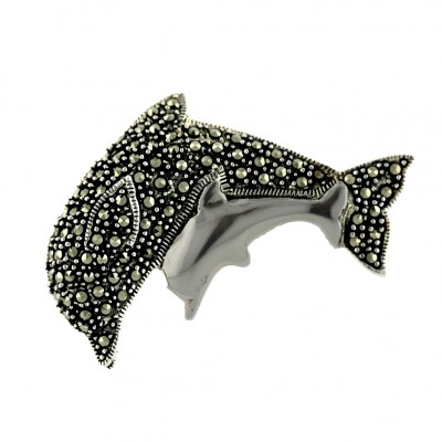 Marcasite Pin Pave Marcasite Dolphin with Plain Sm.Dolphin