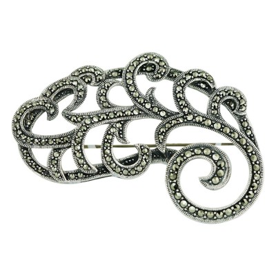 Marcasite Pin Feather Swirl