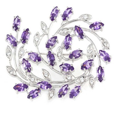 Sterling Silver Pin Spiral Vine+Leaves Ame Cubic Zirconia Marquis