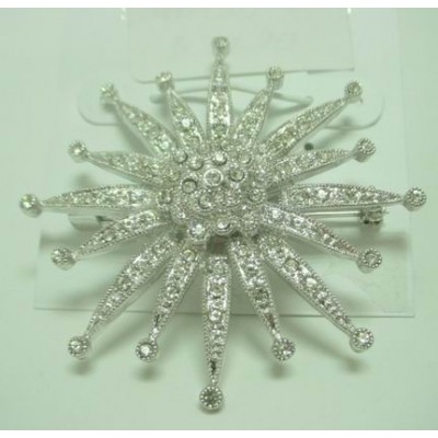 Sterling Silver Pin Clear Cubic Zirconia Fireworks