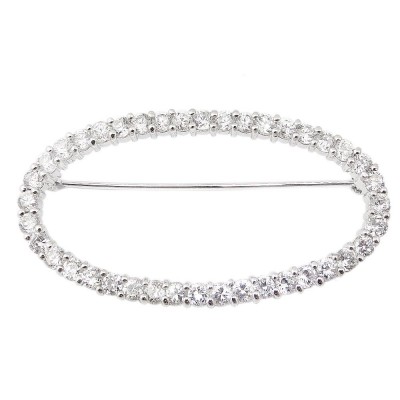 Sterling Silver Pin Clear Cubic Zirconia Open Hallow Oval