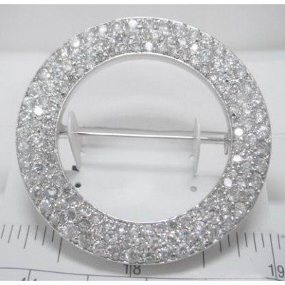 Sterling Silver Pin Clear Cubic Zirconia Circle