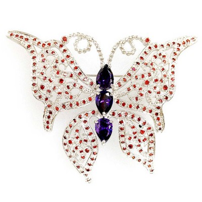 Sterling Silver Pin Garnet Cubic Zirconia Butterfly with Ame Cubic Zirconia Ctr