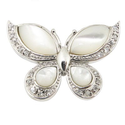 Sterling Silver Pin White Mother of Pearl Butterfly