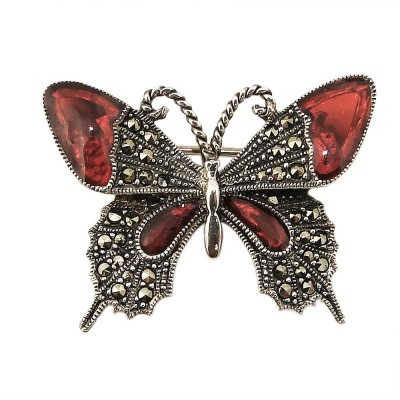 Marcasite Pin 33X23mm Rd Enamel Butterfly