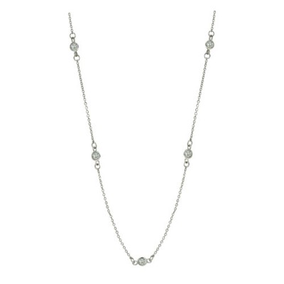Brass Necklace 20'' 9 Station 4Mm Clear Cz, Clear