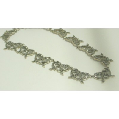 Double Heart Links Marcasite Necklace 16"