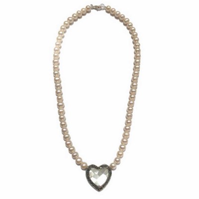 Sterling Silver Necklace Marcasite Mother Of Pearl