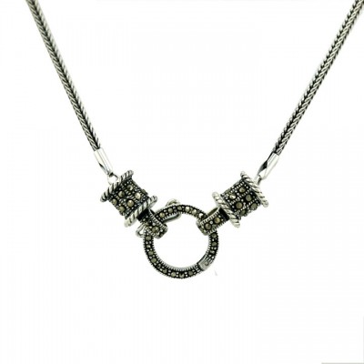 Marcasite Neck Plain Toggl 20" Cylinder with Foxtail Chain