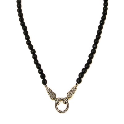 Marcasite Necklace Open Locket Faceted Black Agate Beads