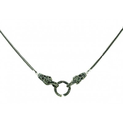 Marcasite Necklace Open Locket Snake 20" Foxtail Chain