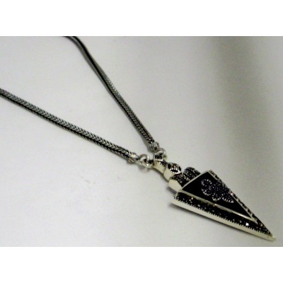 Marcasite Necklace Triangle Onyx, with Rope Chain