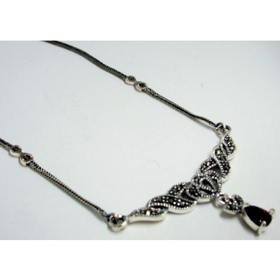 Marcasite Necklace Crown with Grnt Cubic Zirconia Teardrop Foxtail Chai