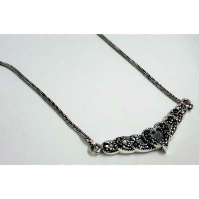 Marcasite Necklace Heart with Foxtail Chain