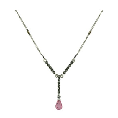 Marcasite Necklace Marcasite Stick with Teardrop Pnk Cubic Zirconia Briolette