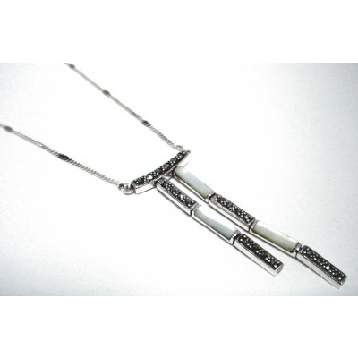Marcasite Necklace T Shape Drop with Marcasite+M Bar