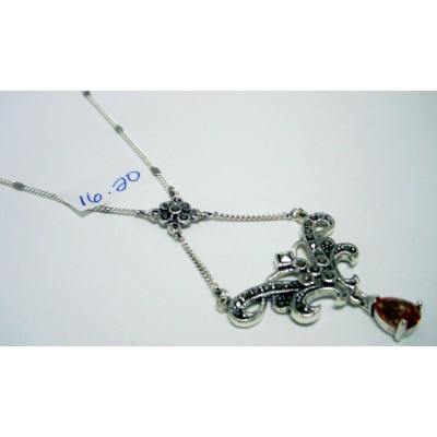 Marcasite Necklace Victorian with Teardrop Champagne Cubic Zirconia