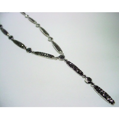 Marcasite Necklace Y Long Drop+Round Pave