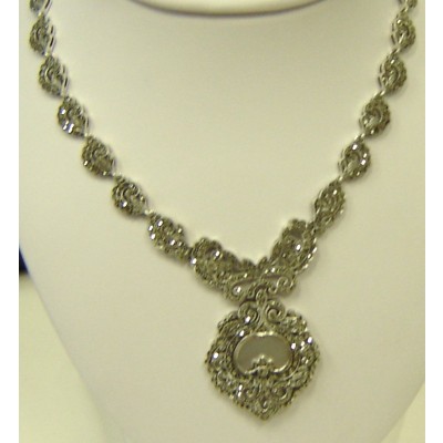 Marcasite Necklace Filigree with Apple Shape White Mother of Pearl