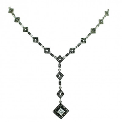 Marcasite Necklace Multicolor Open Rhombus with Clear Cubic Zirconia Princess