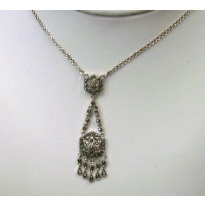 Marcasite Necklace Flowery Chandelier+Dangle with Double Chain