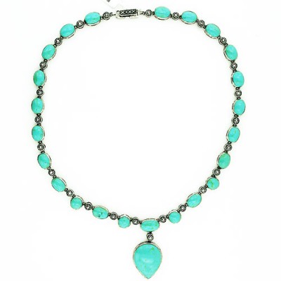 Marcasite Necklace Oval+Tear Drop Faux Turquoise