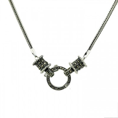 Marcasite Necklace Marcasite 1/2 Cyclinder with Toggle+Foxtail Cha