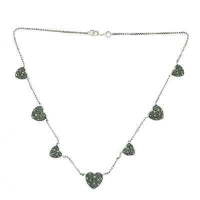 Marcasite Necklace Tiny+Large Heart Pattern
