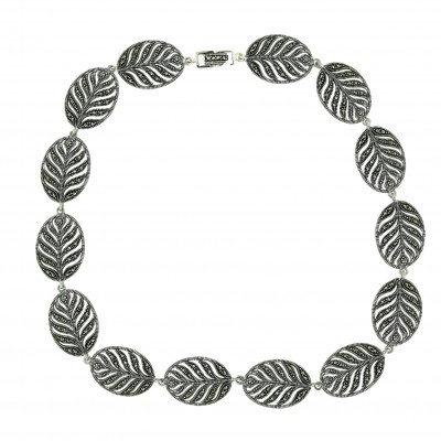 Marcasite Necklace 16 in 23X18mm Round Open Oxidized Rope Lea