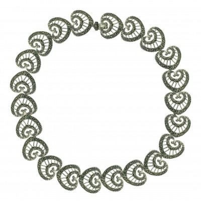 Marcasite Necklace 17 In. Pave Marcasite Open Sided Heart Lined Thai