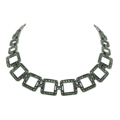 Sterling Silver Necklace Marcasite Paved Square Links