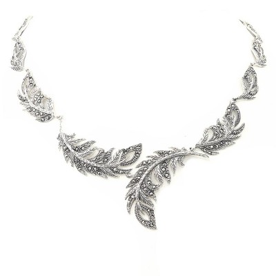 MARCASITE NECKLACE LEAF PAVE WITH SWISS MARCASITE BYPASS