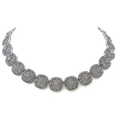 MARCASITE NECKLACE OPEN SQUARE WITH FLOWER INSIDE
