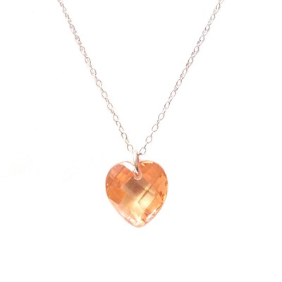 Sterling Silver Necklace Champagne Cubic Zirconia Heart Drop Chess Cut