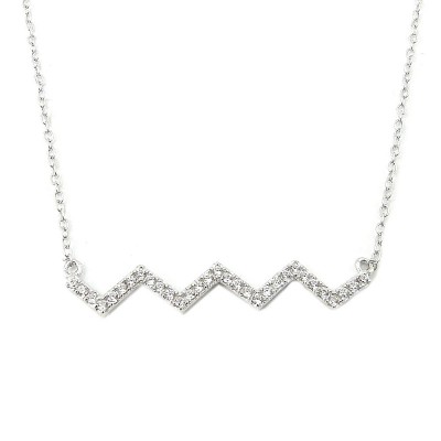 STERLING SILVER NECKLACE CLEAR CUBIC ZIRCONIA ZIG ZAG PATTERN 16+2"