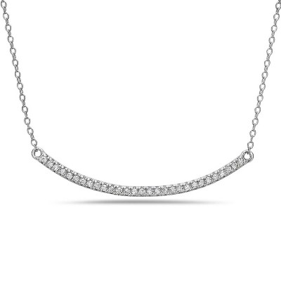 Sterling Silver Necklace Clear Cubic Zirconia Shorter Thin Curved Bar 16+2"