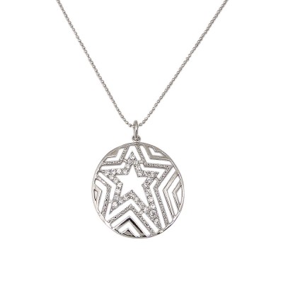 STERLING SILVER NECKLA 30X30MM OPEN STAR CLEAR CUBIC ZIRCONIA