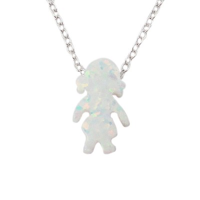STERLING SILVER NECKLACE RECONSTITUTE WHITE OPAL GIRL SLIDER