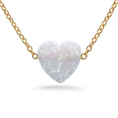 STERLING SILVER NECKLACE SYNTHETIC WHITE OPAL HEART SLIDER