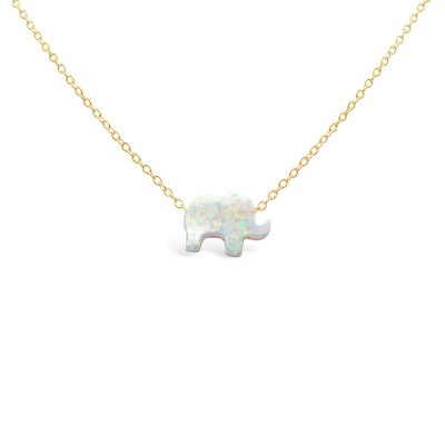 STERLING SILVER NECKLACE RECONSTITUTE WHITE OPAL ELEPHANT **GD