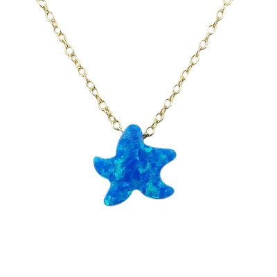STERLING SILVER NECKLACE RECONSTITUTE BLUE OPAL STARFISH**GOLD