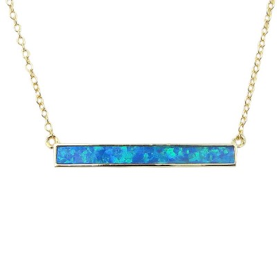 STERLING SILVER NECKLACE RECON. BLUE OPAL LONG RECTANGLE **GOLD