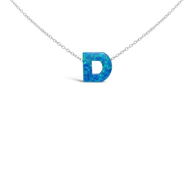 STERLING SILVER NECKLACE LAB CREATED BLUE OPAL INITIAL D