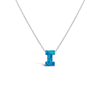 STERLING SILVER NECKLACE LAB CREATED BLUE OPAL INITIAL I