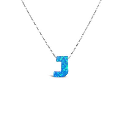 STERLING SILVER NECKLACE LAB CREATED BLUE OPAL INITIAL J
